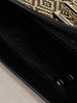 FURLA 1927 Borsa A Spalla Piccola In Rafia E Pelle -Borse Sconto furla 1927 borsa a spalla piccola in rafia e pelle naturale nero 8050560605926 2